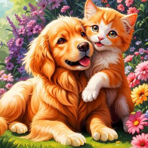 Котенок и щенок