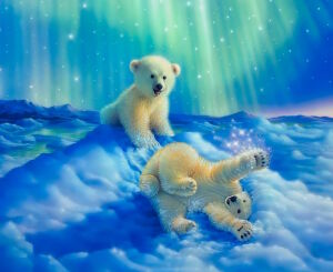 Медвежата и северное сияние