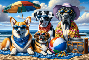 Собачки на пляже отдыхают