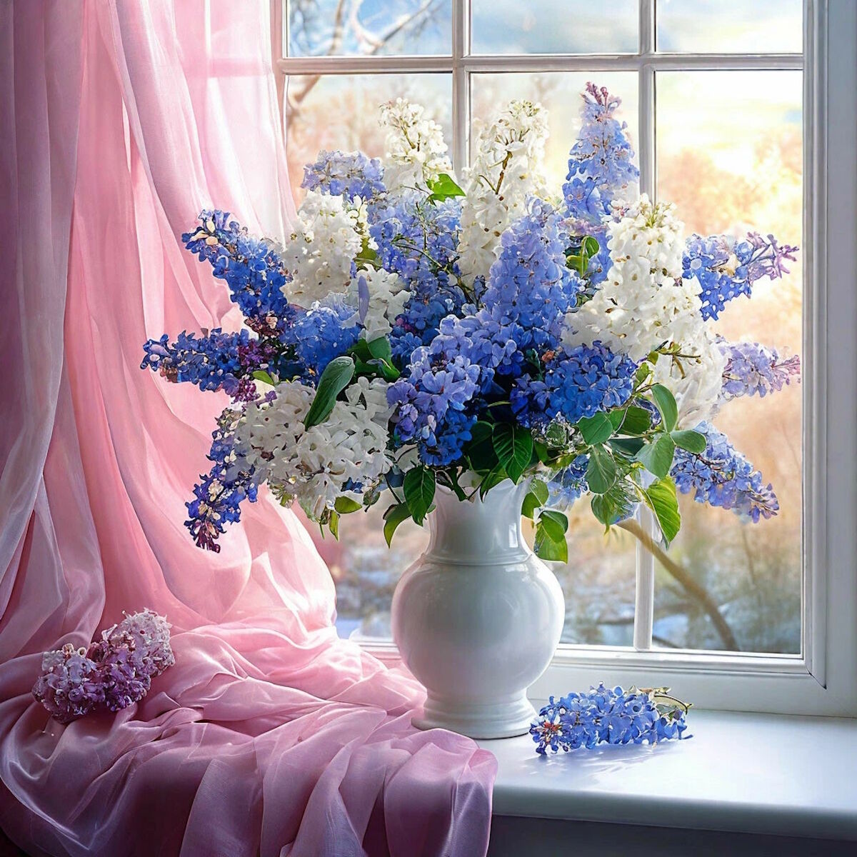 Сирень и розовая тюль