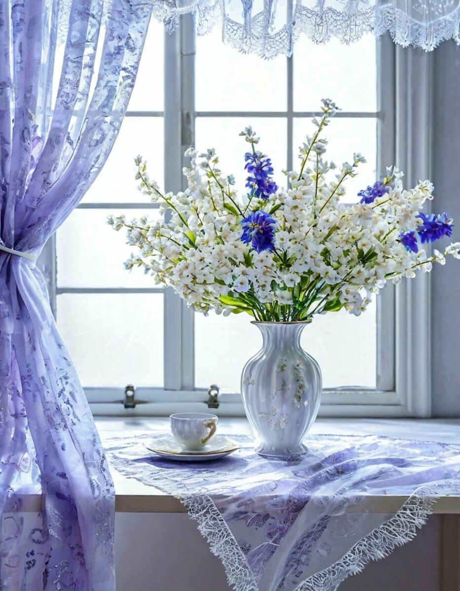 Белые цветы на окне