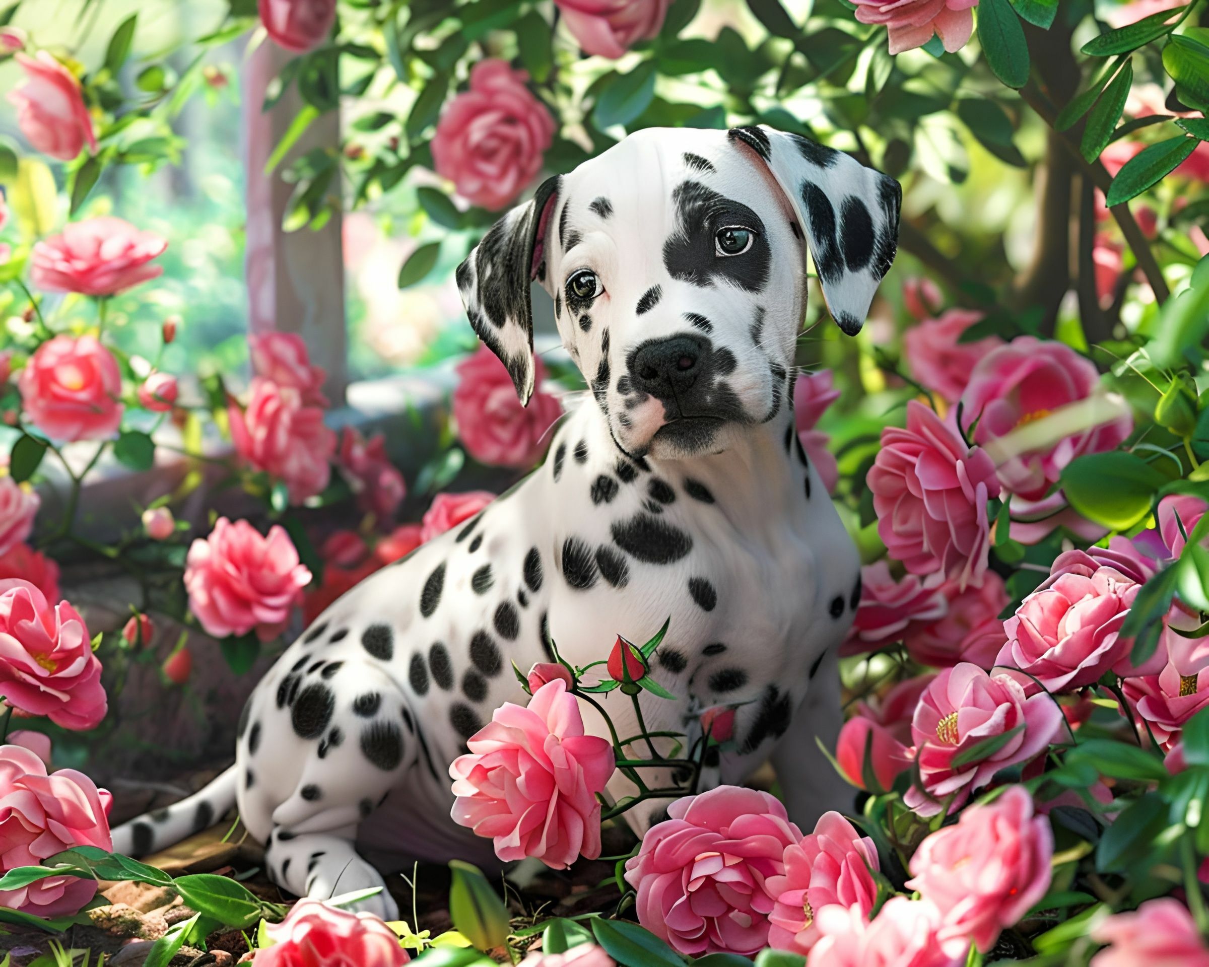 Далматин и розы