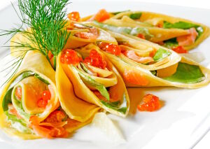 Блинчики с семгой и икрой