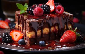 Шоколадный торт с ягодами и глазурью