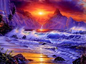 Красный морской пейзаж