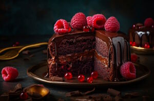 Мега шоколадный торт с малиной