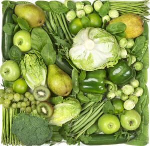 Зеленые овощи и фрукты