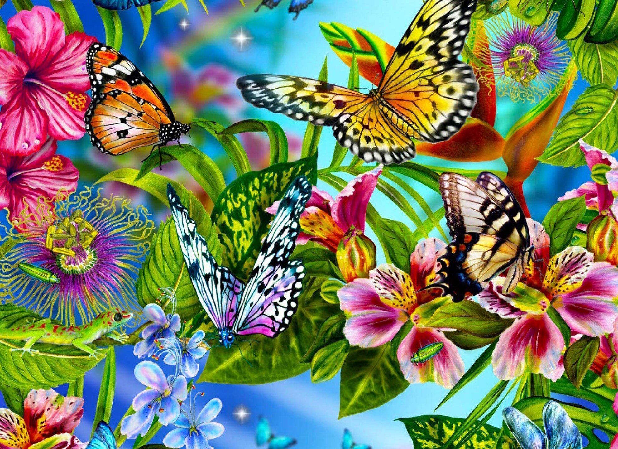 Бабочки красивые и цветы