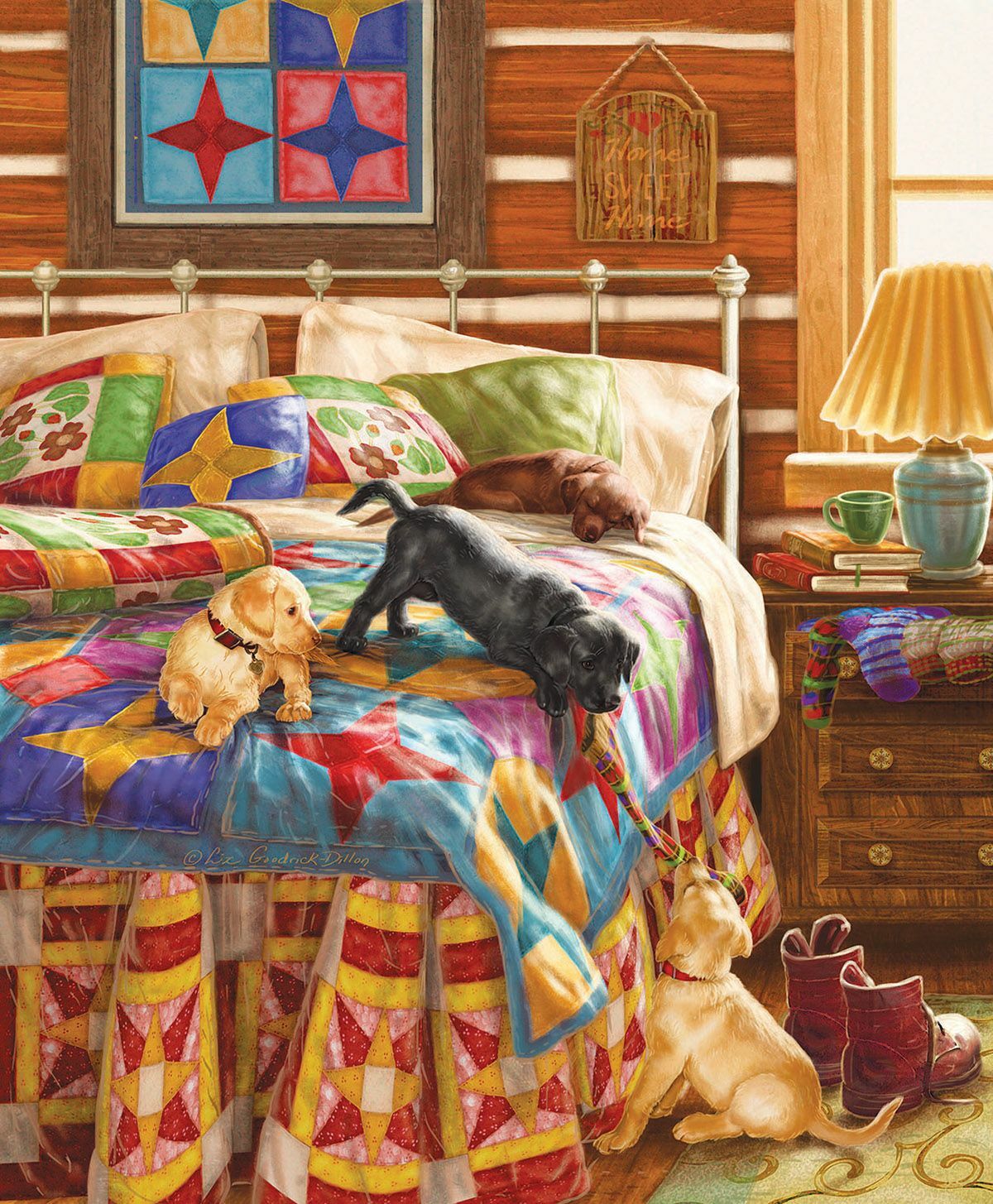 Щенки на кровати