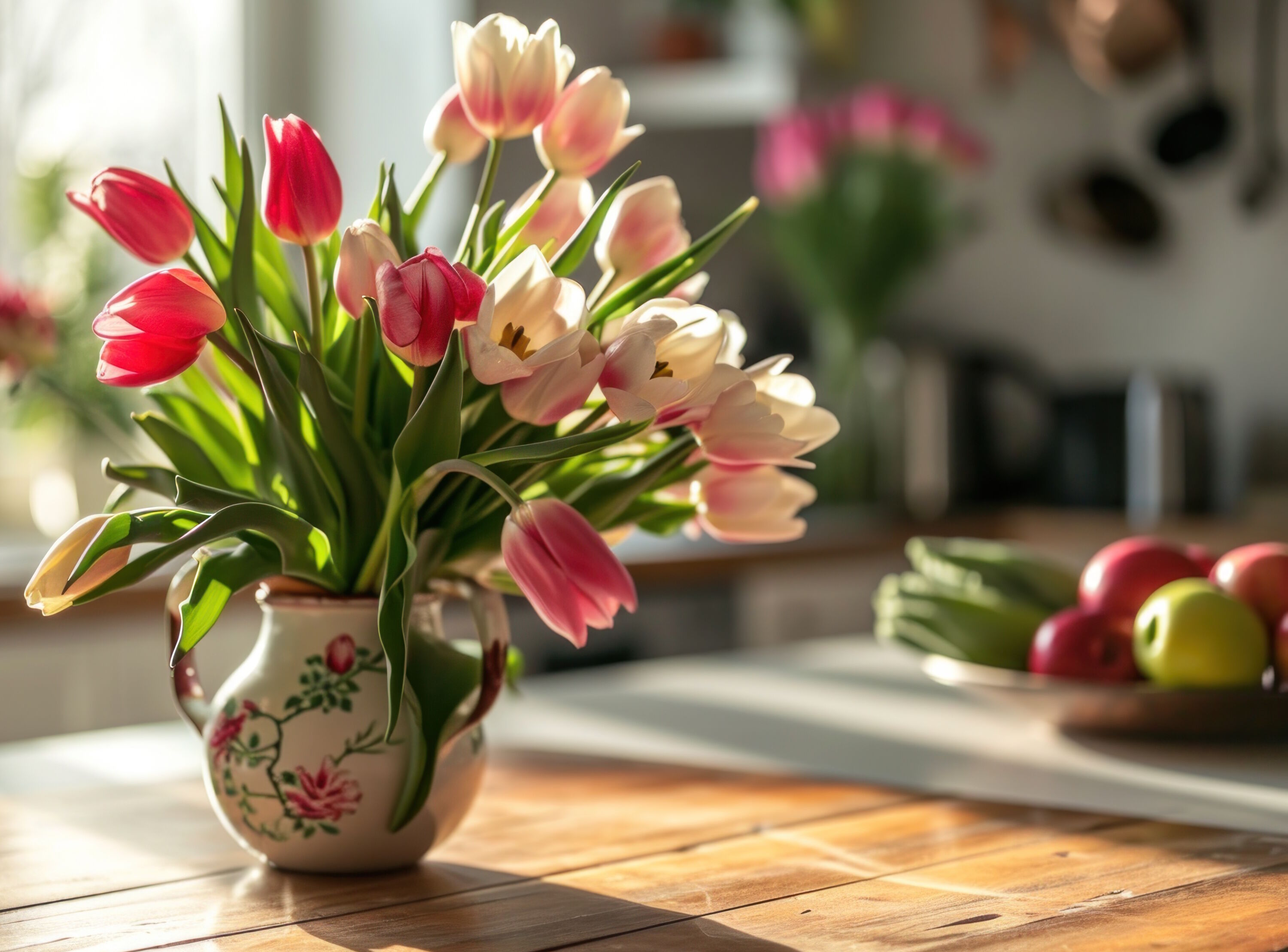 Букет тюльпанов на кухне