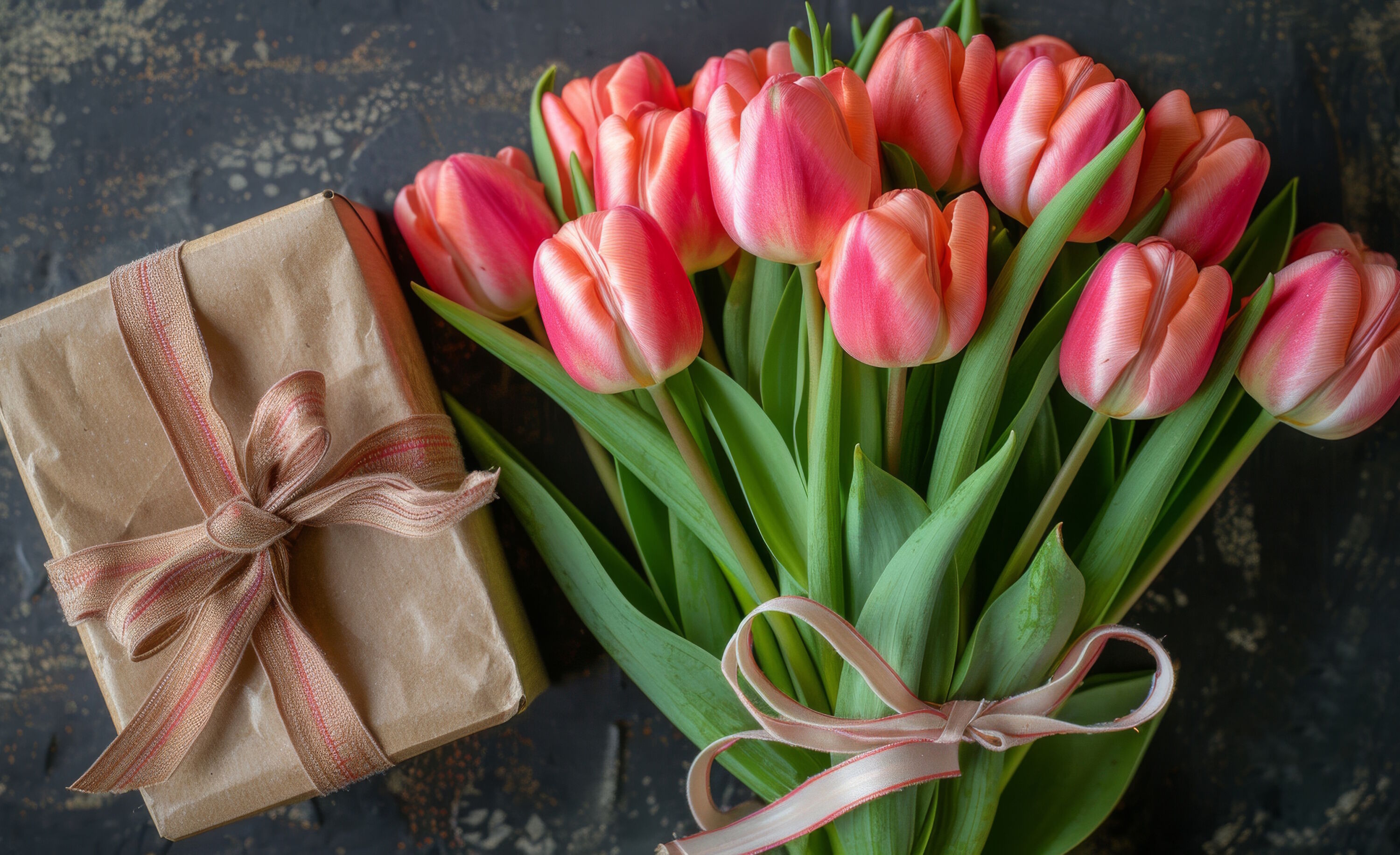 Нежные тюльпаны и подарок