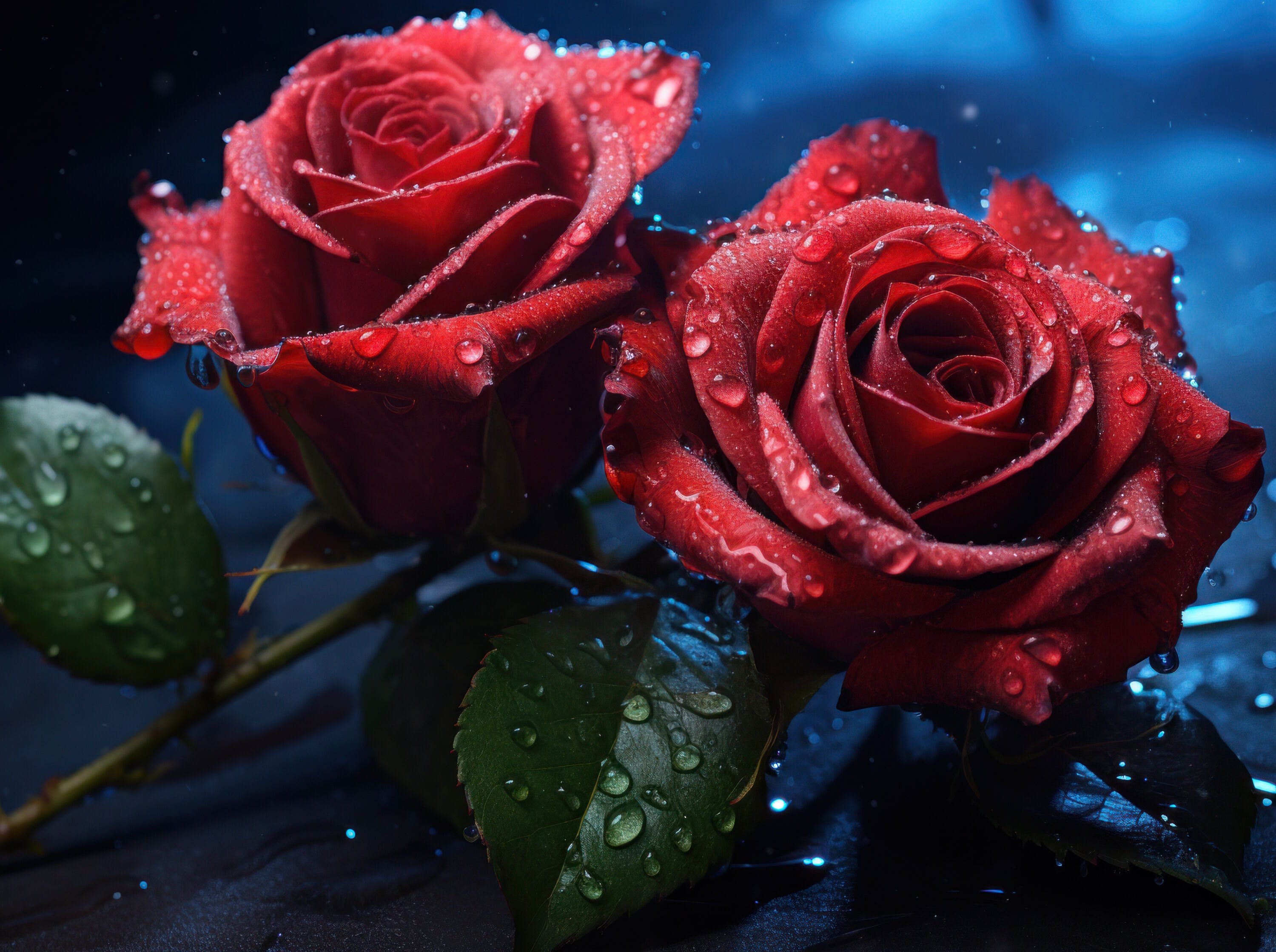 Красные розы в каплях