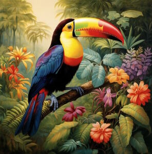 Тукан и цветы