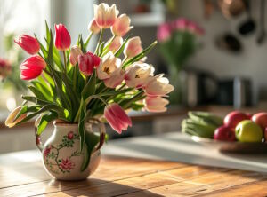 Букет тюльпанов на кухне
