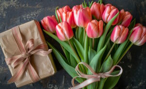 Нежные тюльпаны и подарок