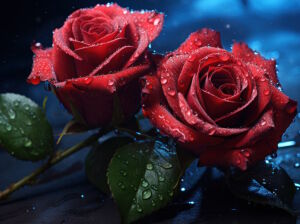 Красные розы в каплях