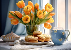 Желтые тюльпаны и печенье