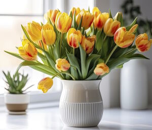 Желтые тюльпаны в вазе