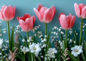 Тюльпаны и белые цветы