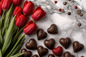 Тюльпаны и конфеты сердечки