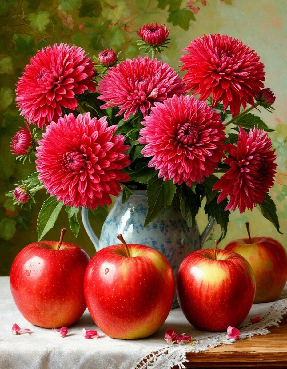 Астры и крупные яблоки