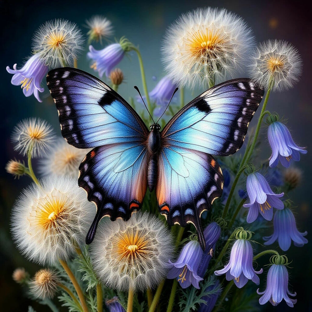 Бабочка и одуванчики