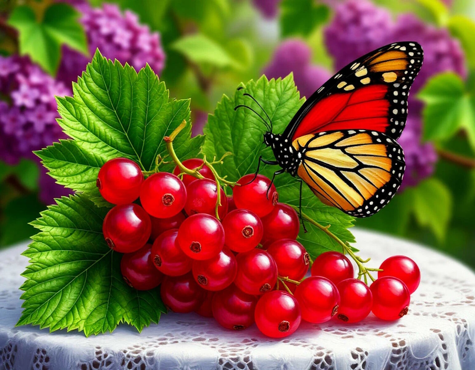 Бабочка и красная смородина