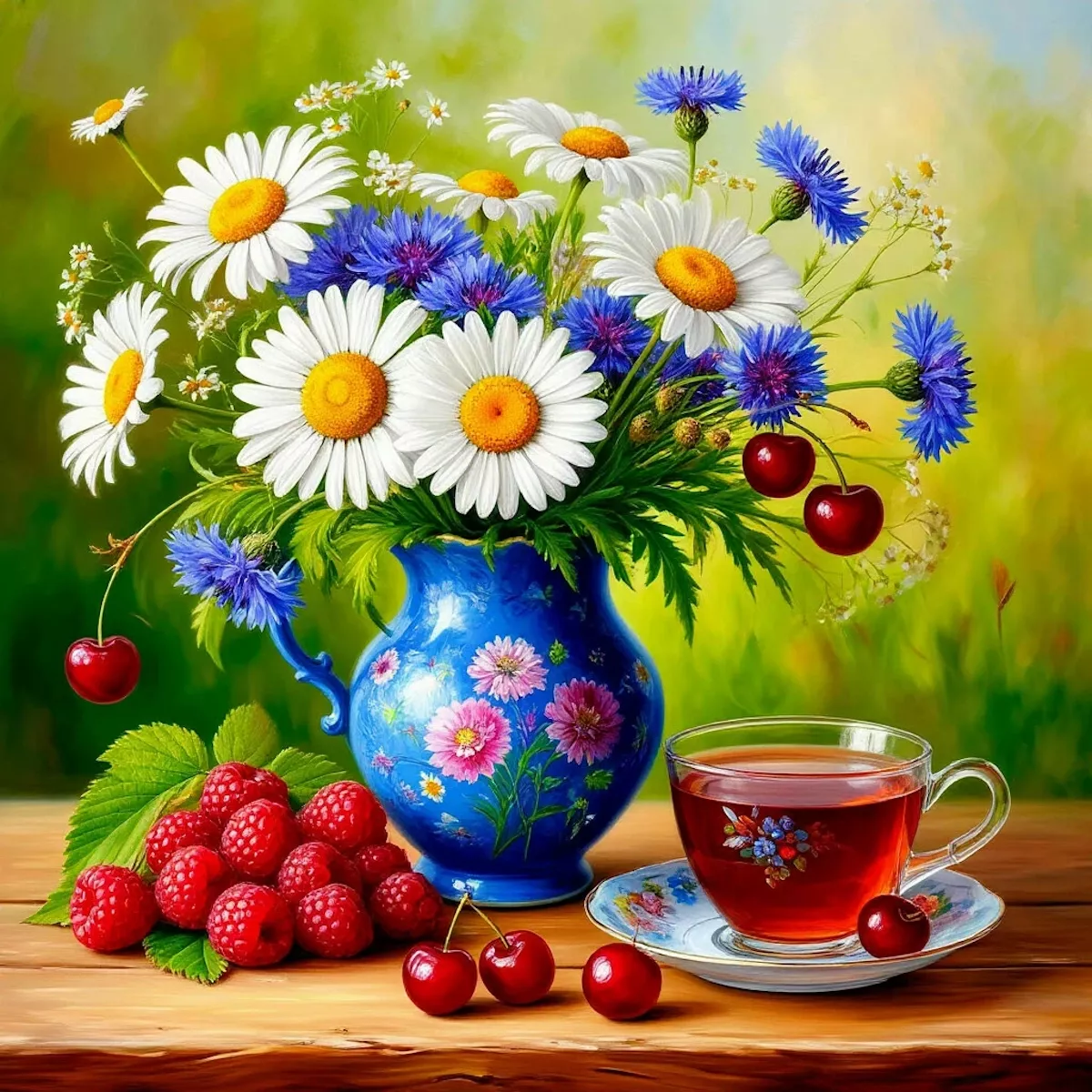 Букет и ягодный чай