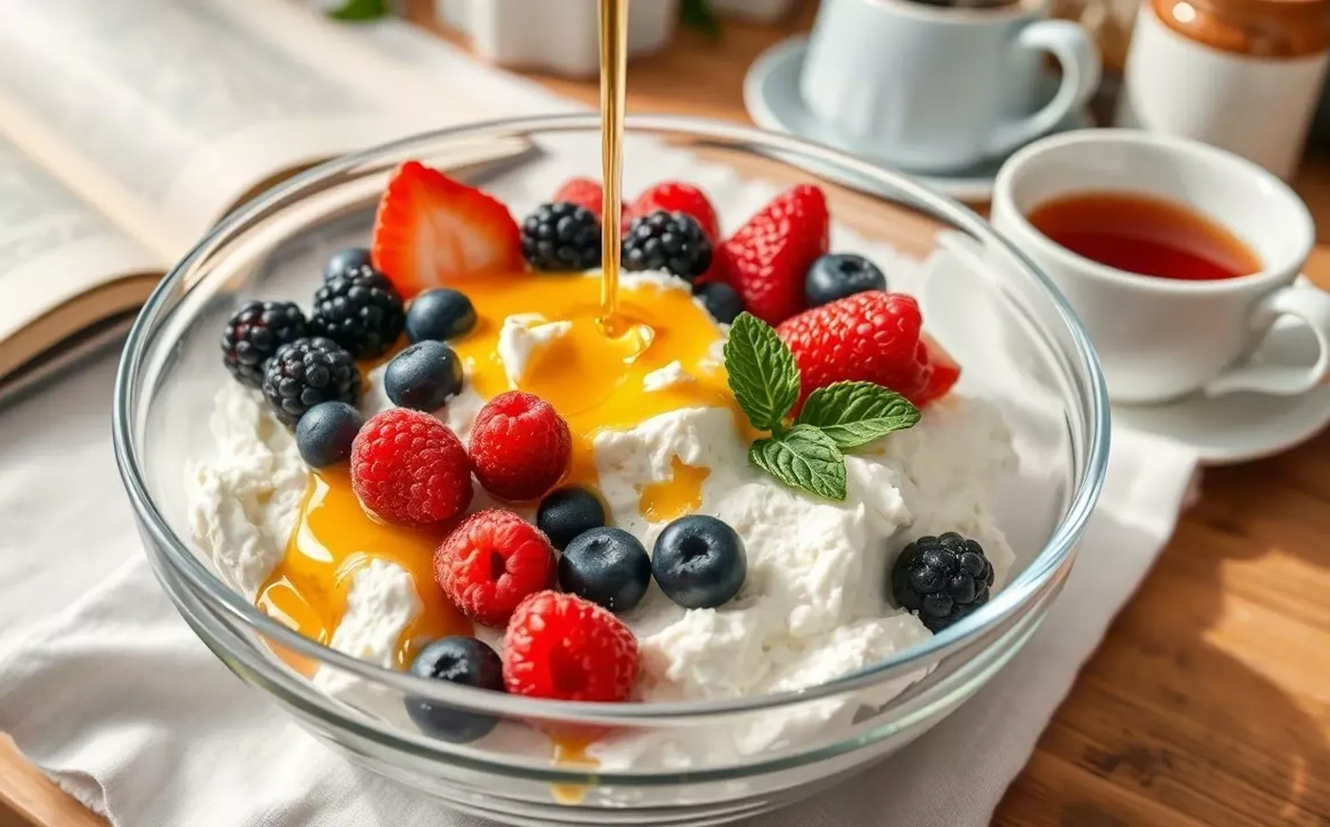 Творог с ягодами и медом