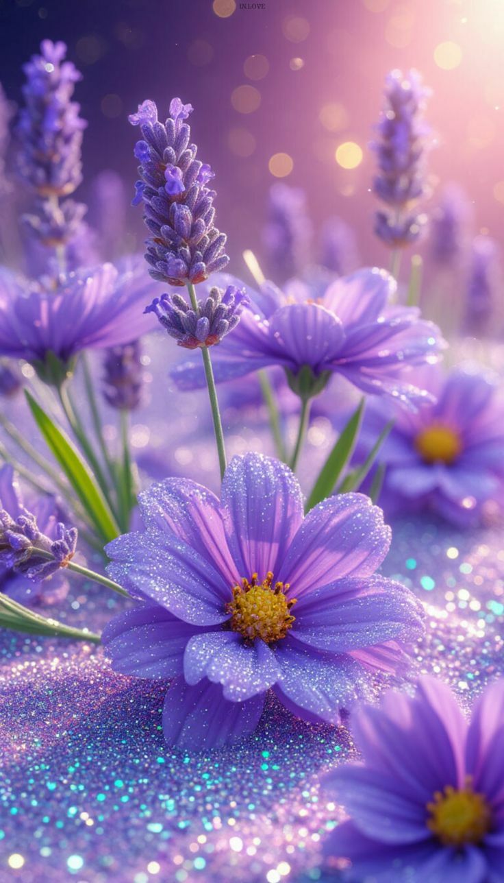 Лаванда и космея в блестках