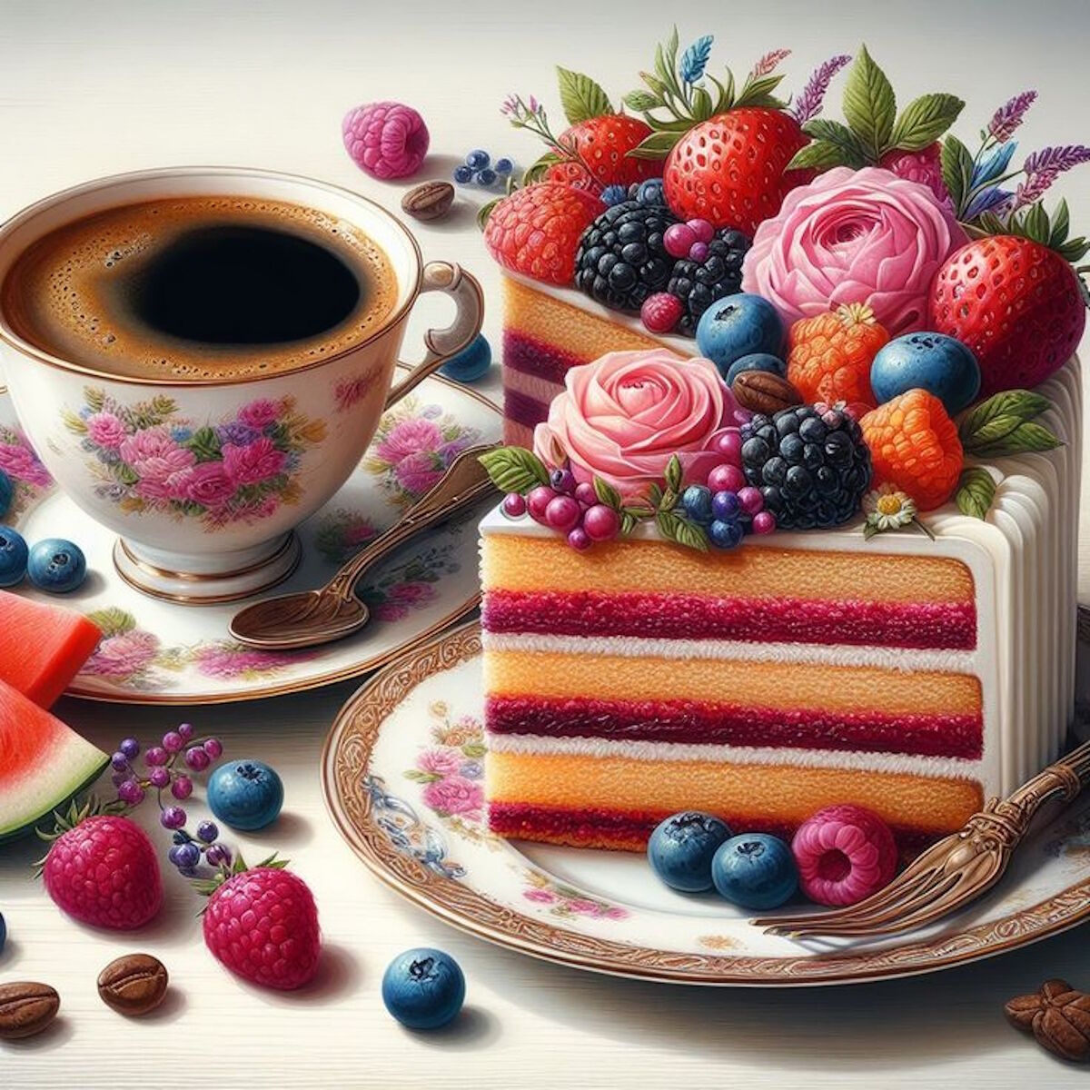 Ягодный торт с кофе