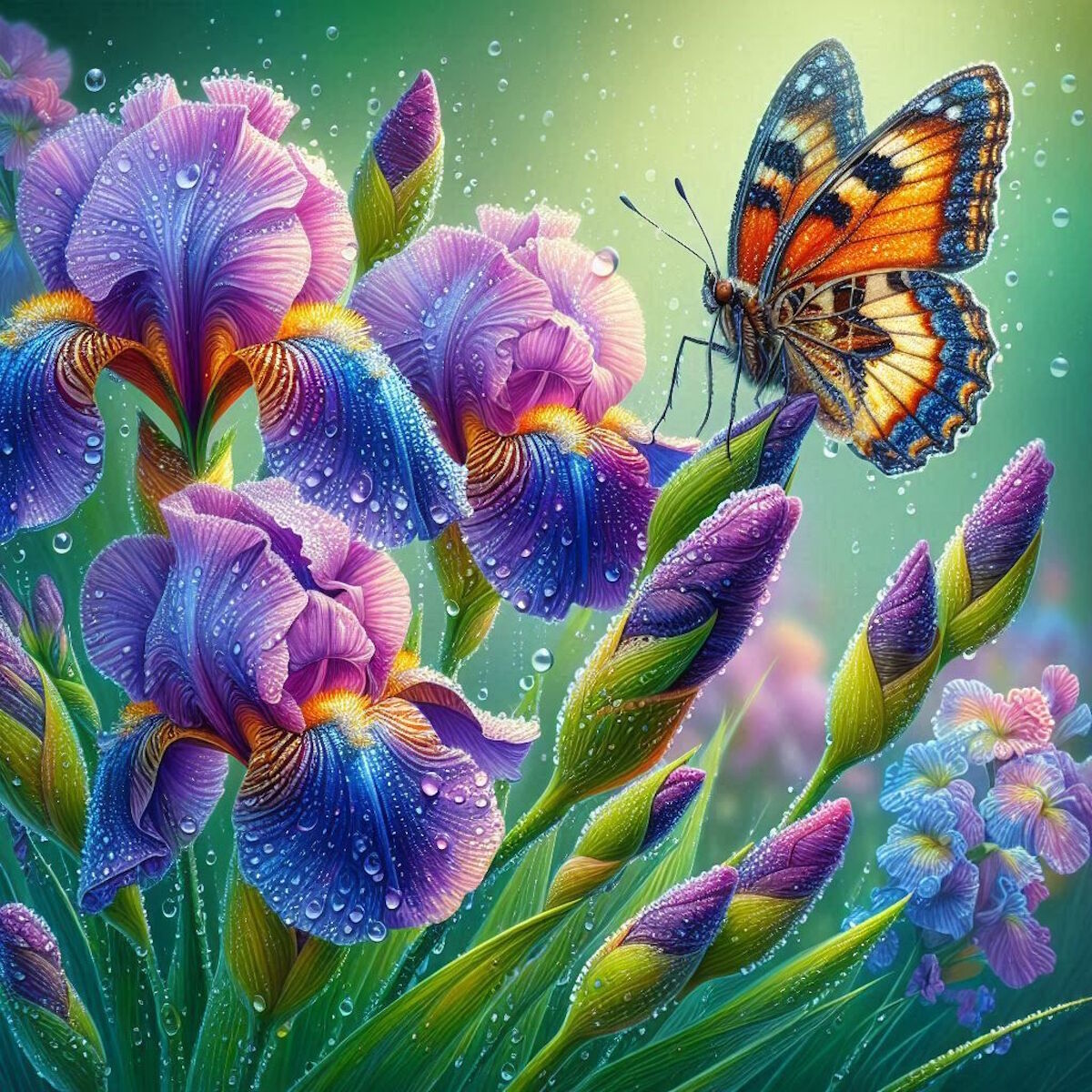 Бабочка и ирисы