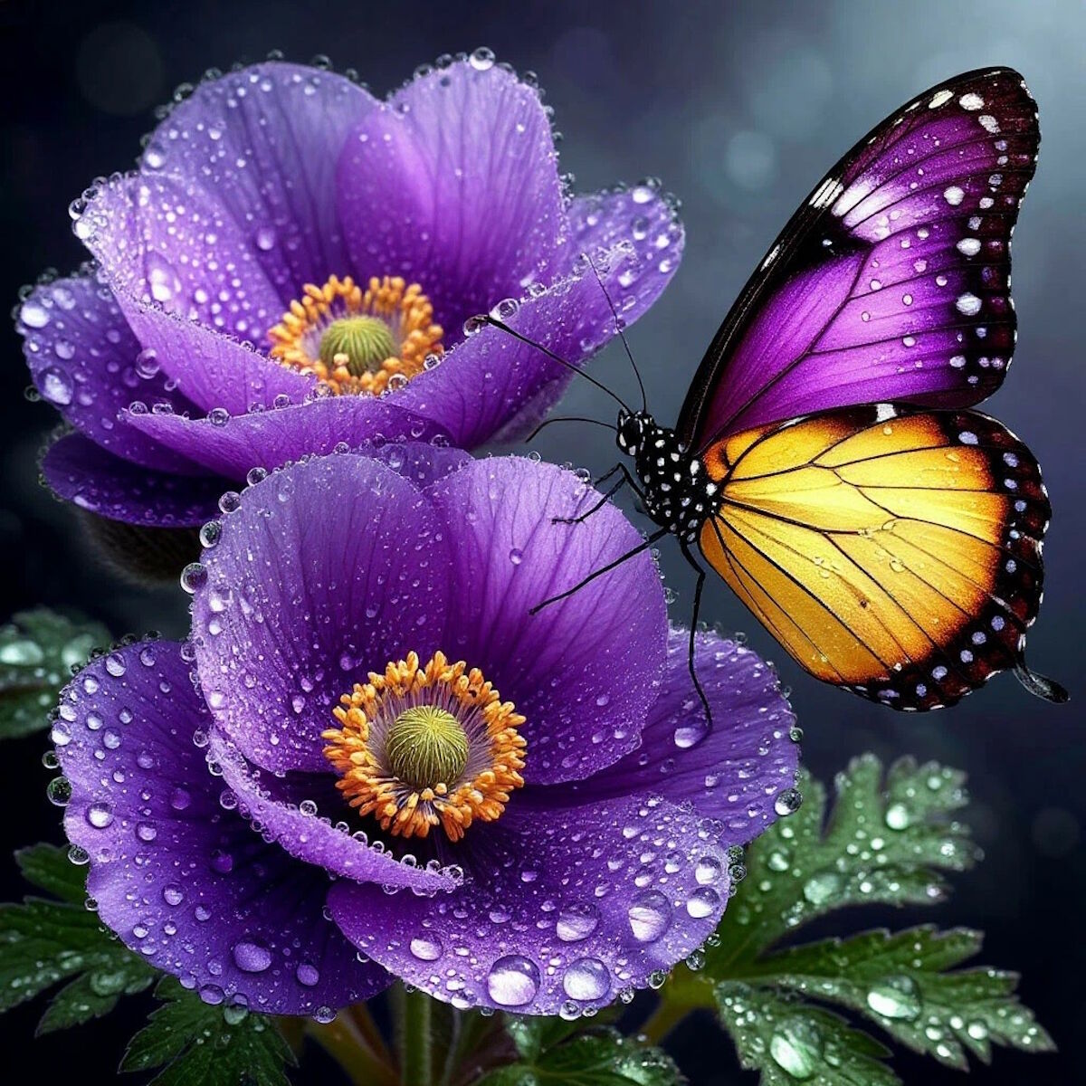 Анемоны и бабочка