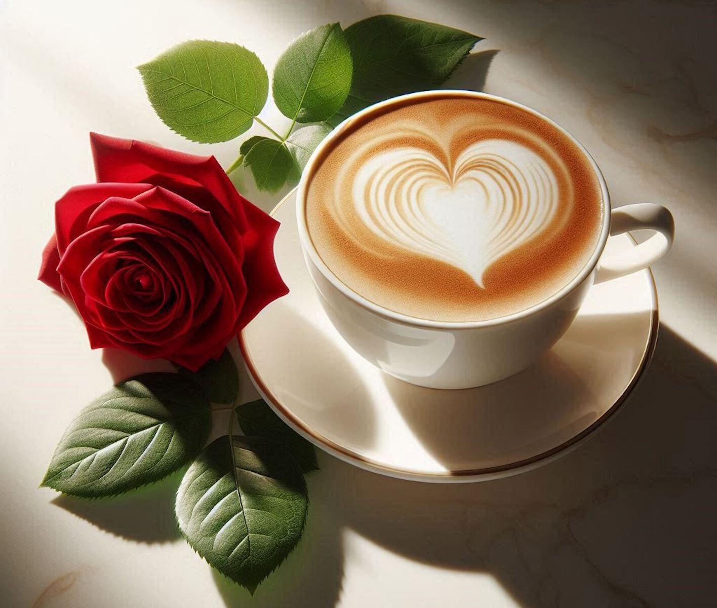 Роза и сердце в кофе