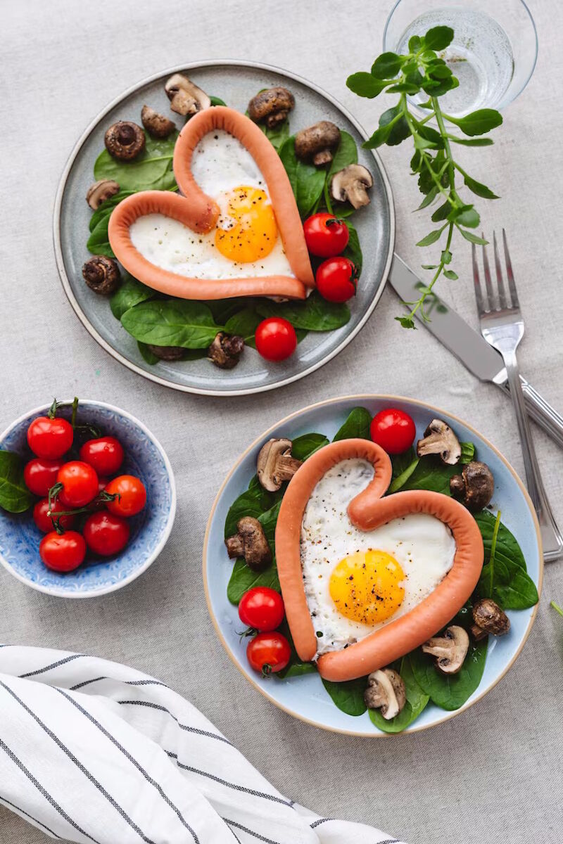 Яйцо в сердечке из сосиски
