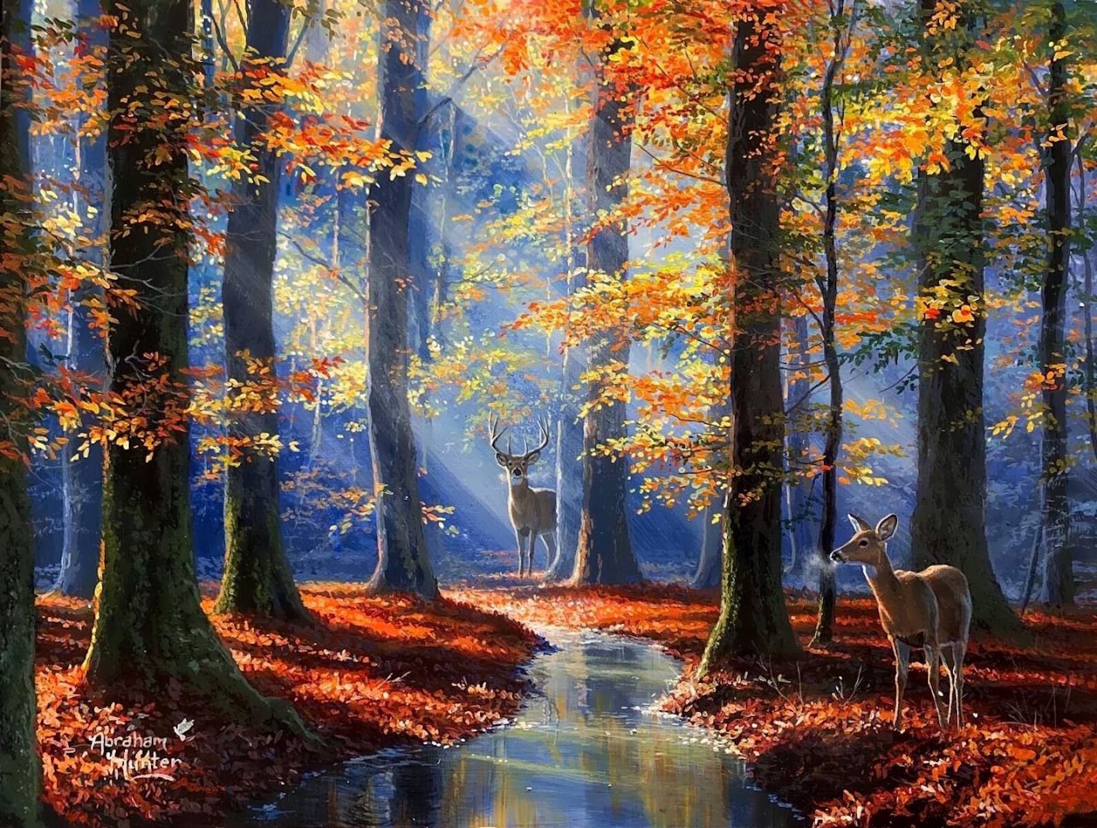 Два оленя в золотом лесу