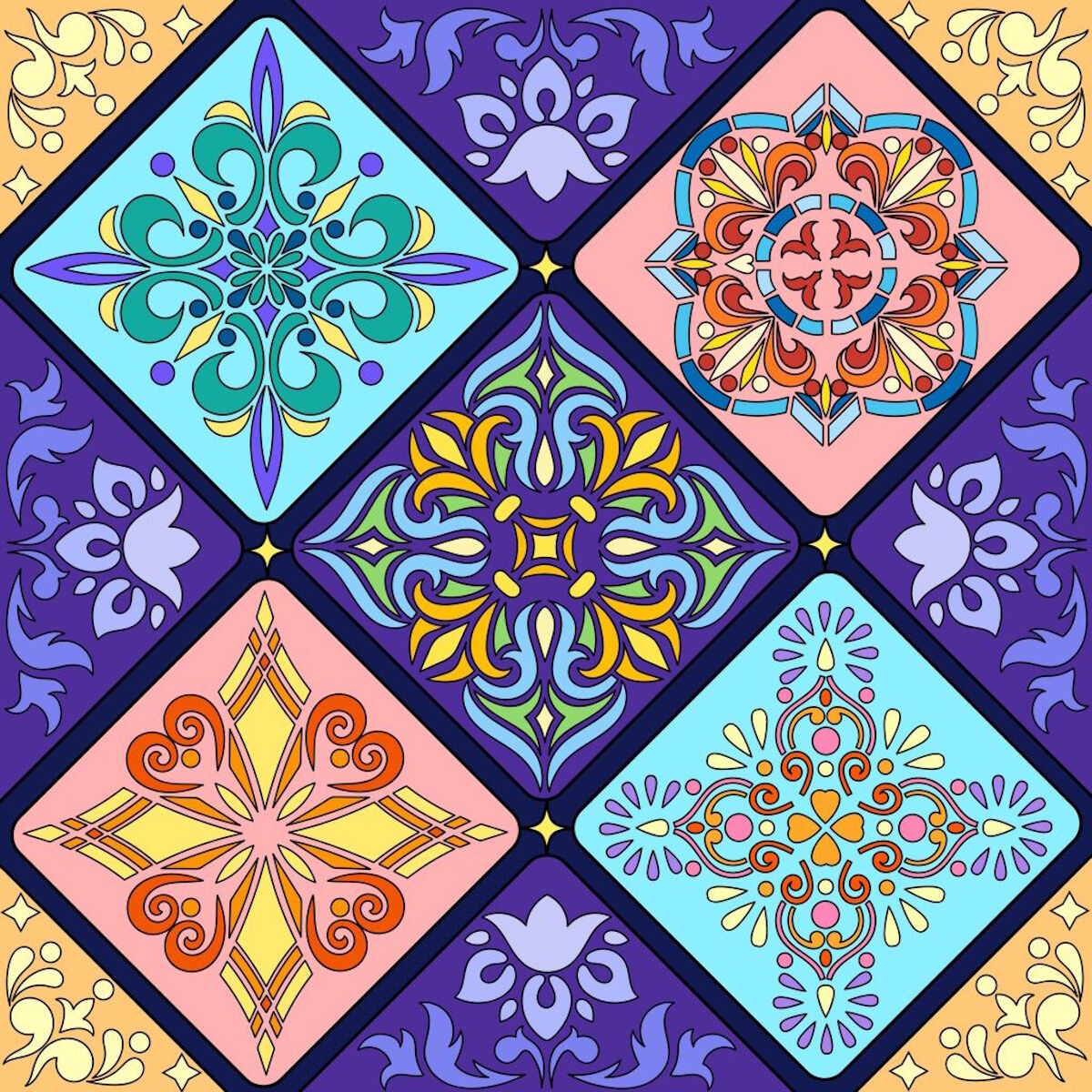 Цветочные орнаменты в ромбах