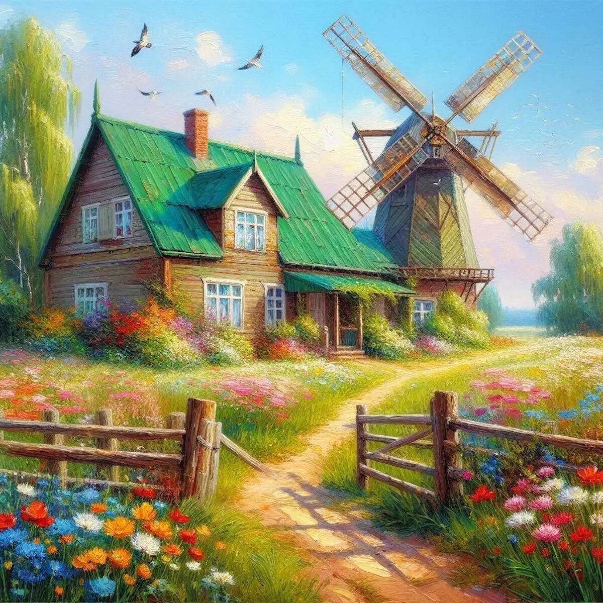 Мельница и дом летом