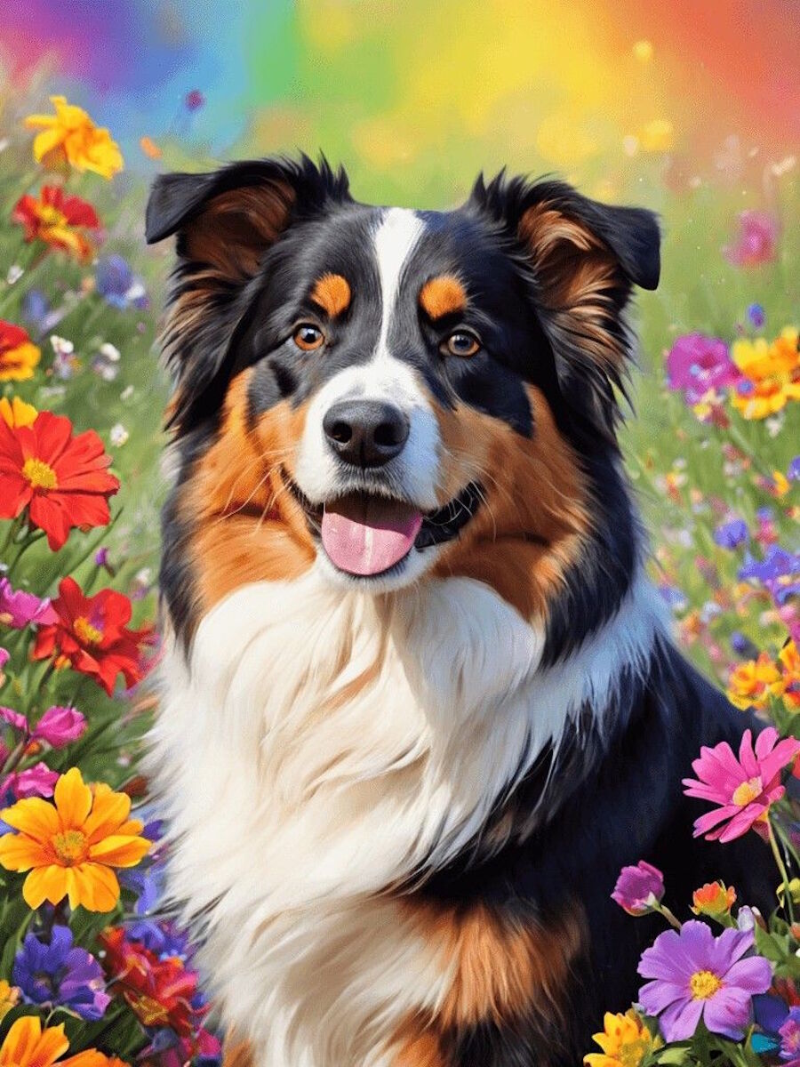 Большая собака в цветах