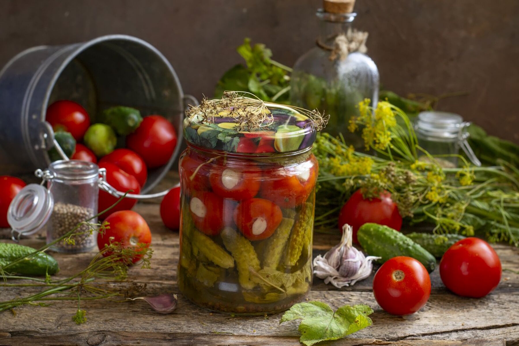 Помидоры с огурцами в заготовке