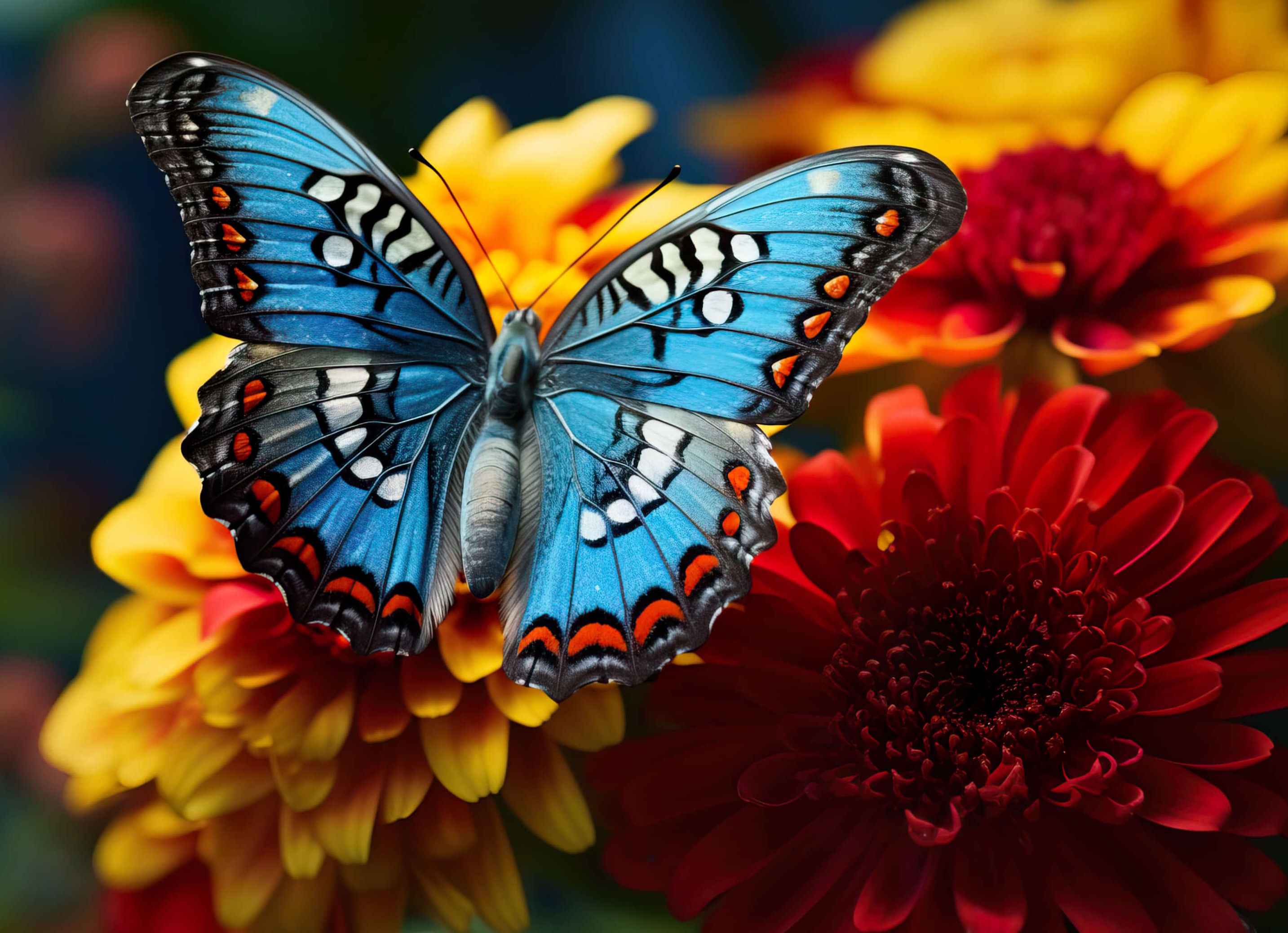 Бабочка на ярких цветах