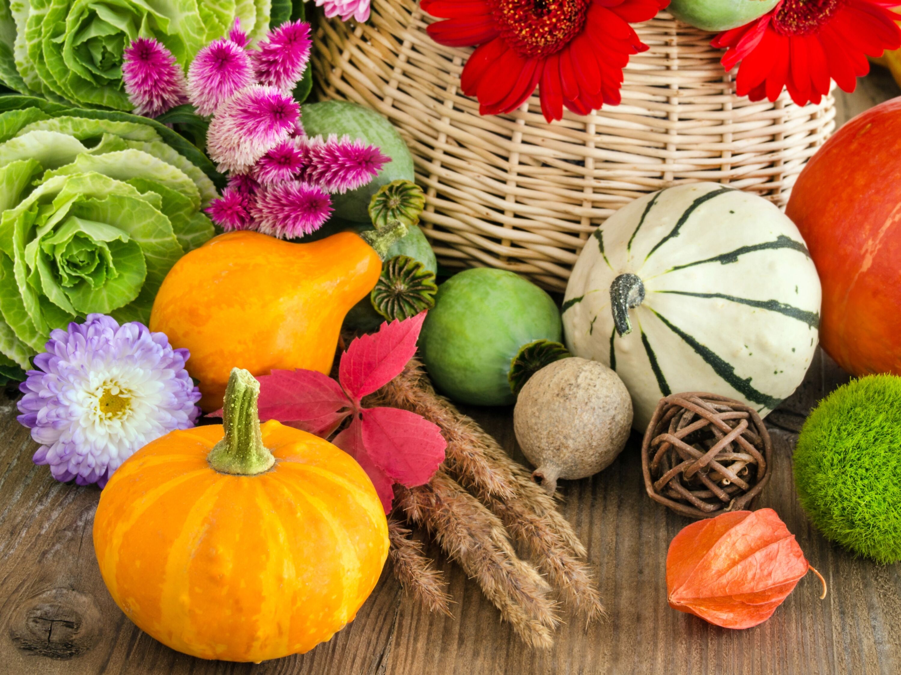 Декоративные тыковки и цветы