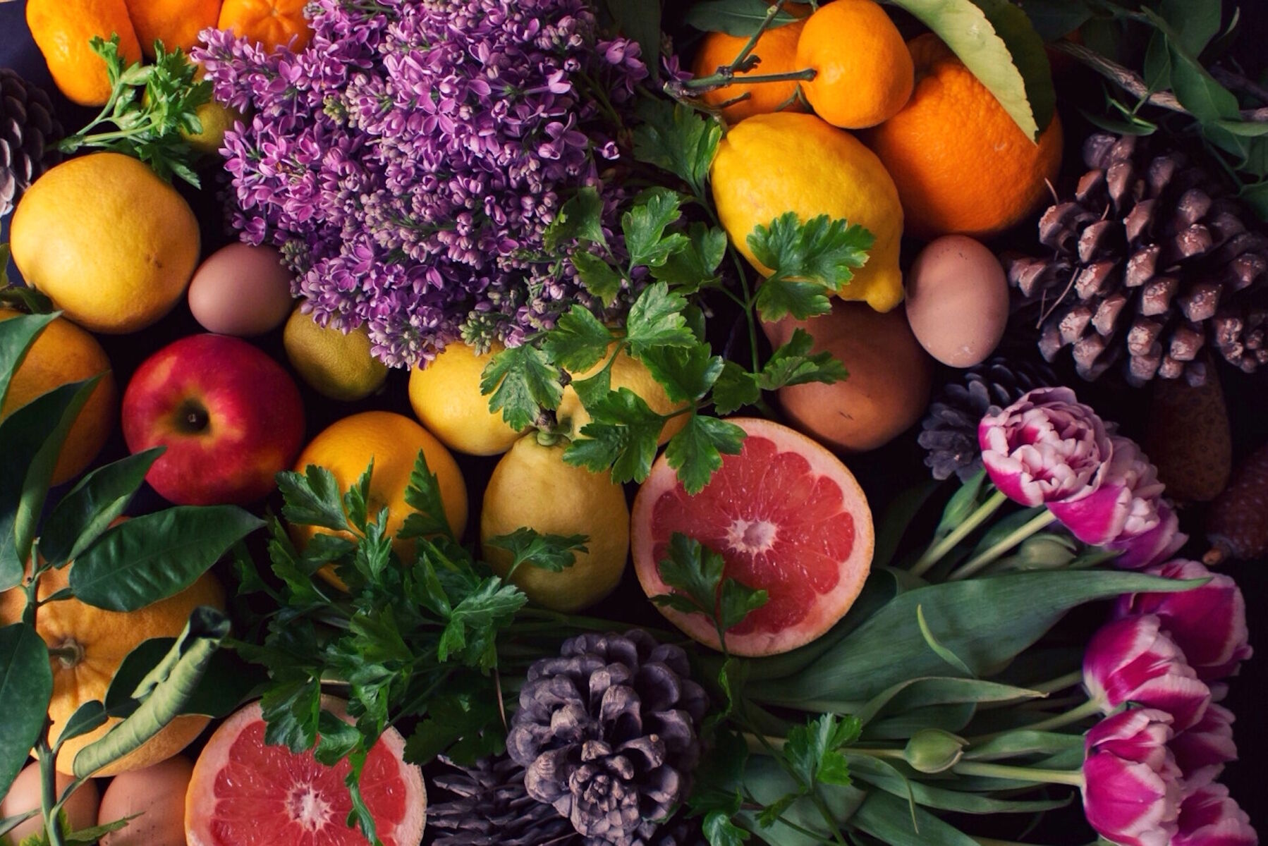 Цветочки и фрукты микс