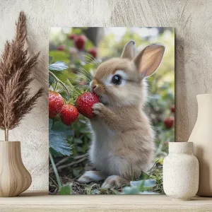 Зайка ест клубничку