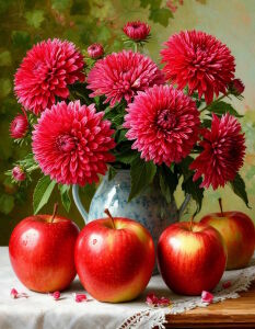 Астры и крупные яблоки