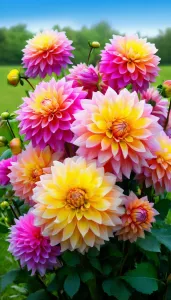 Желтые и розовые георгины