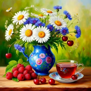 Букет и ягодный чай