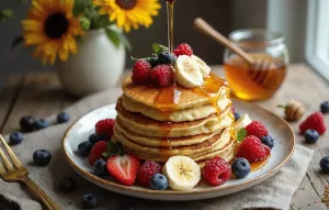 Панкейки с ягодами и медом