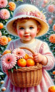 Малышка с мандаринами