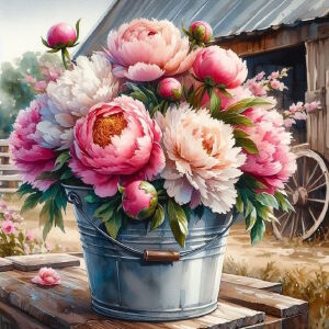 Пионы в ведерке